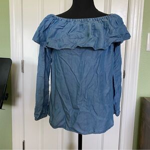 Michael Kors Blue Ruffles Off-Shoulder Women's Top Small